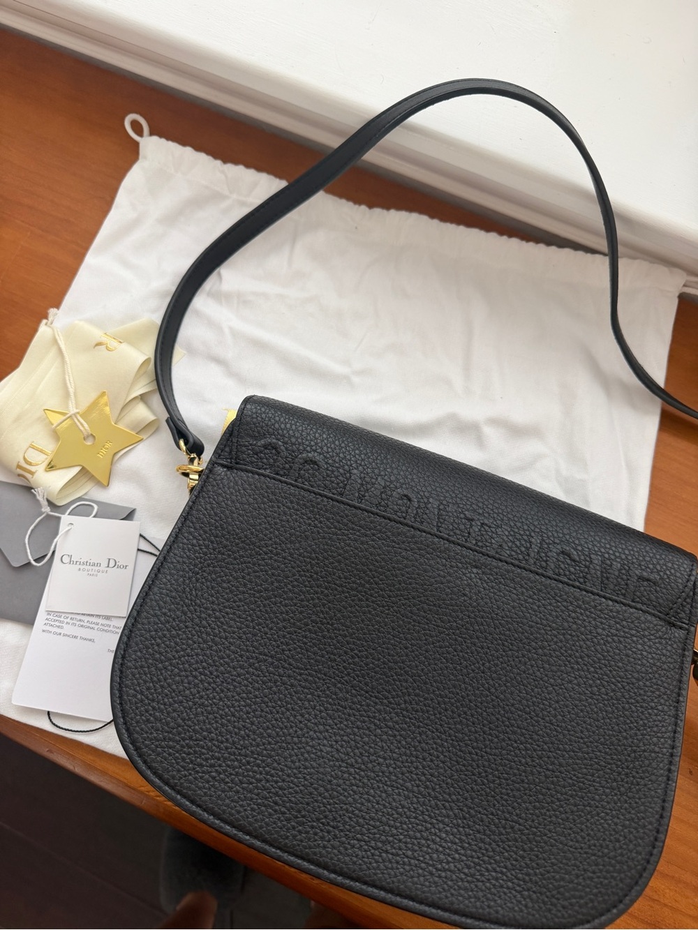 Dior Black Pebbled Leather Saddle Shoulder Bag with Gold Hardware